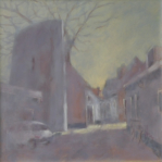 STAD IN DE OCHTENDMIST 1 - olieverf op paneel - 44,5x44,5 cm - € 450,--