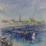 BOOT BIJ BOUZIGUES - aquarel - 15x15 cm - € 50,--