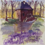 WATERMOLEN BIJ HACKFORT - aquarel - 15x15 cm - € 50,--