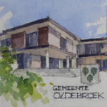 GEMEENTEKANTOOR OLDEBROEK - aquarel - 12x 12 cm - verkocht