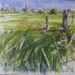 GEZICHT OP OLDEBROEK - aquarel - 12x12 cm - verkocht